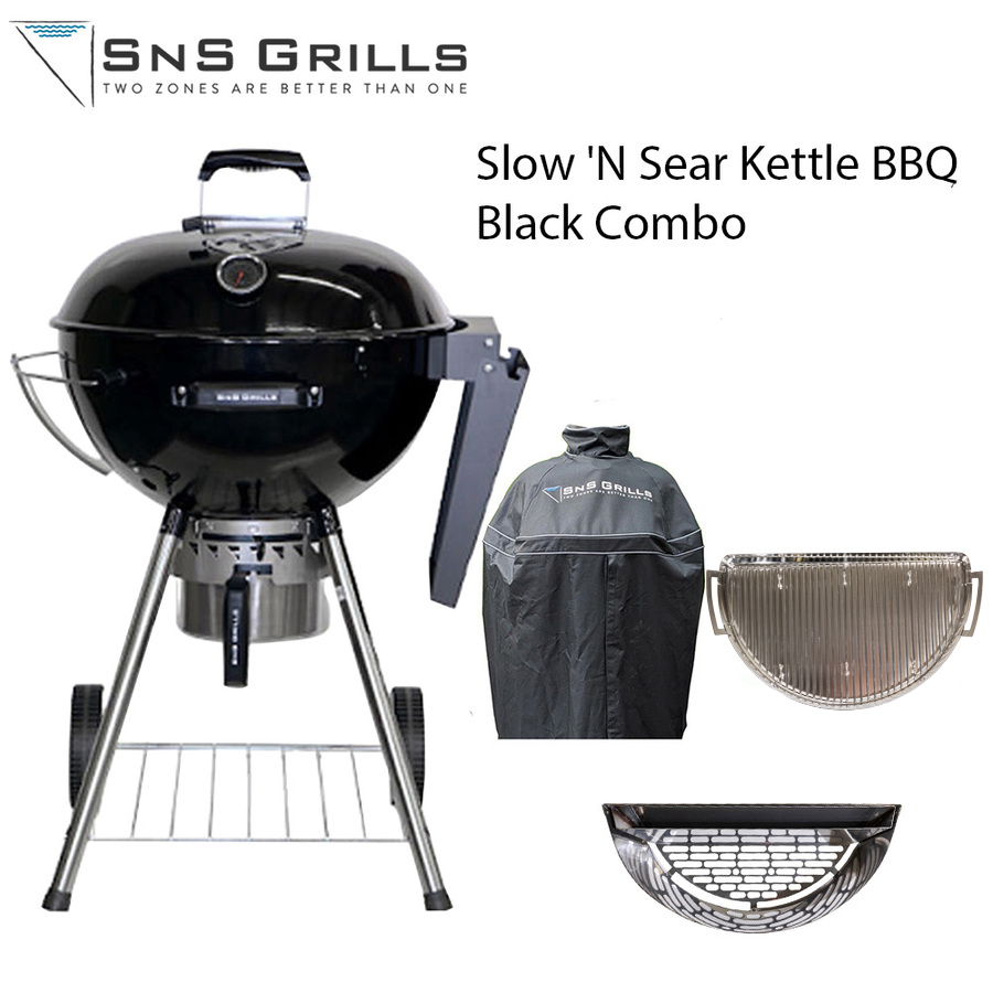 SNS Grills - Slow 'N Sear Kettle BBQ- Black Combo